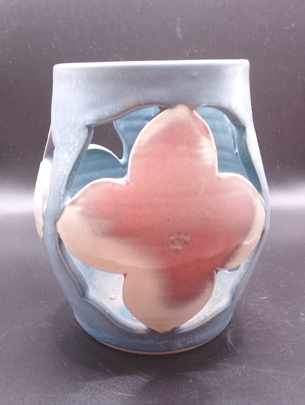 STUDIO ART POTTERY ~ CUT-OUT POTTERY VOTIVE TEALIGHT HOLDER ~ SIGNED ~ 5.5"